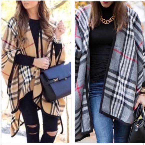 Chic Plaid  Check Cape Shawl Wrap Poncho - Picture 5 of 5